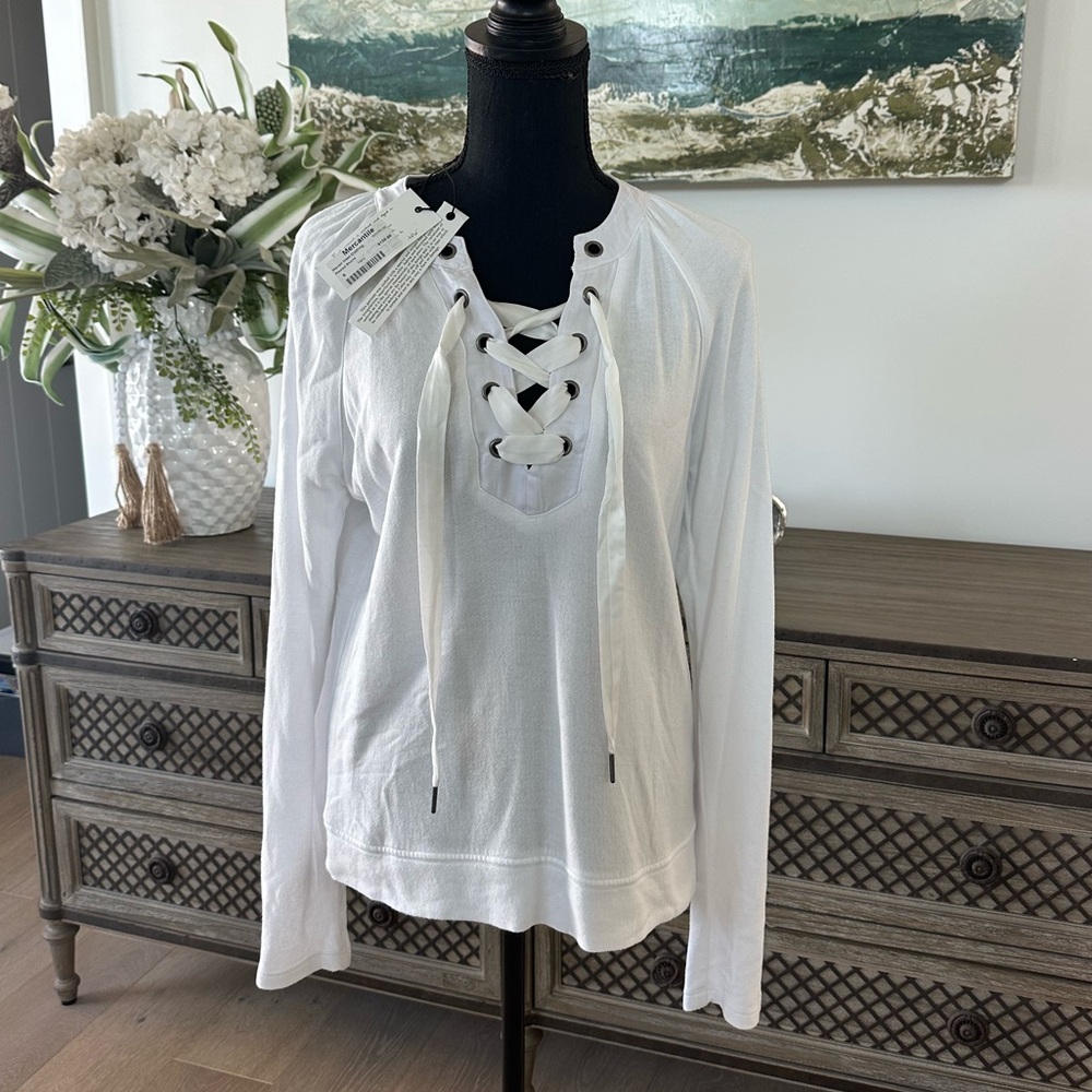 Maven West Women's White Lace-Up Top